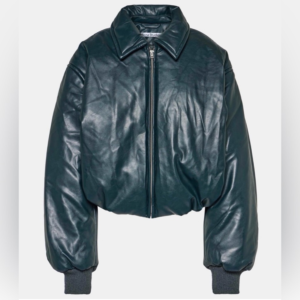 Acne Studios Green Onnea Faux Leather Bomber Jacket